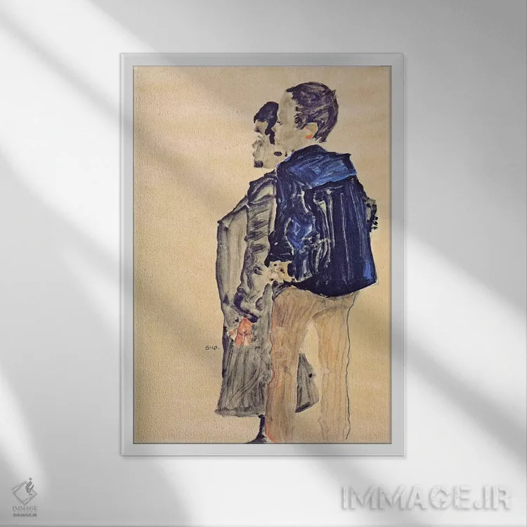 تابلو نمای پشت دو پسر اثر اگون شیله (نقاش اتریشی) - نمای قابدار سفید