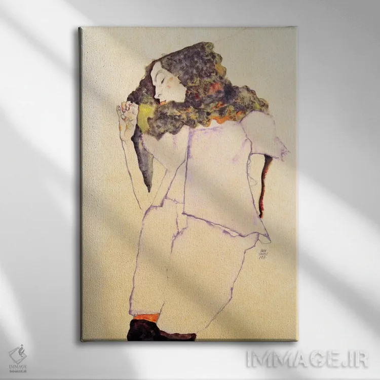 تابلو دختر خوابیده اثر اگون شیله (نقاش اتریشی) - نمای روبهرو روی دیوار