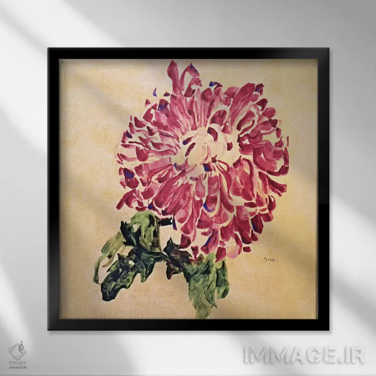 تابلو داوودی قرمز اثر اگون شیله (نقاش اتریشی) - نمای قابدار مشکی