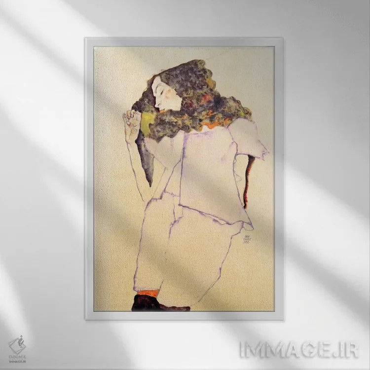 تابلو دختر خوابیده اثر اگون شیله (نقاش اتریشی) - نمای قابدار سفید