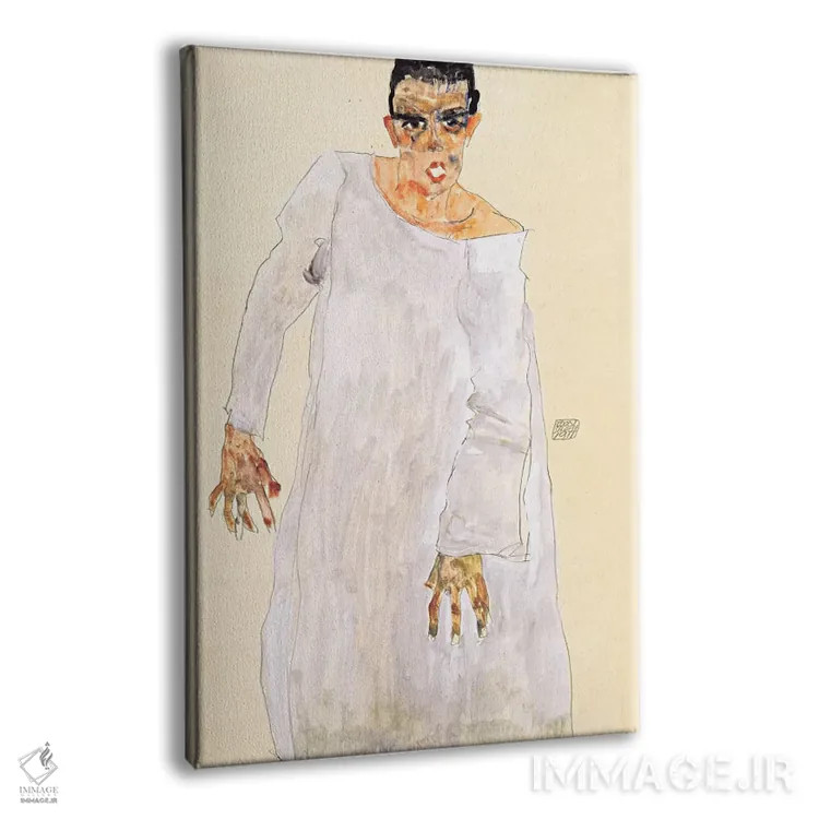 تابلو خودنگاره با شنل سفید اثر اگون شیله (نقاش اتریشی) - نمای پرسپکتیو محصول