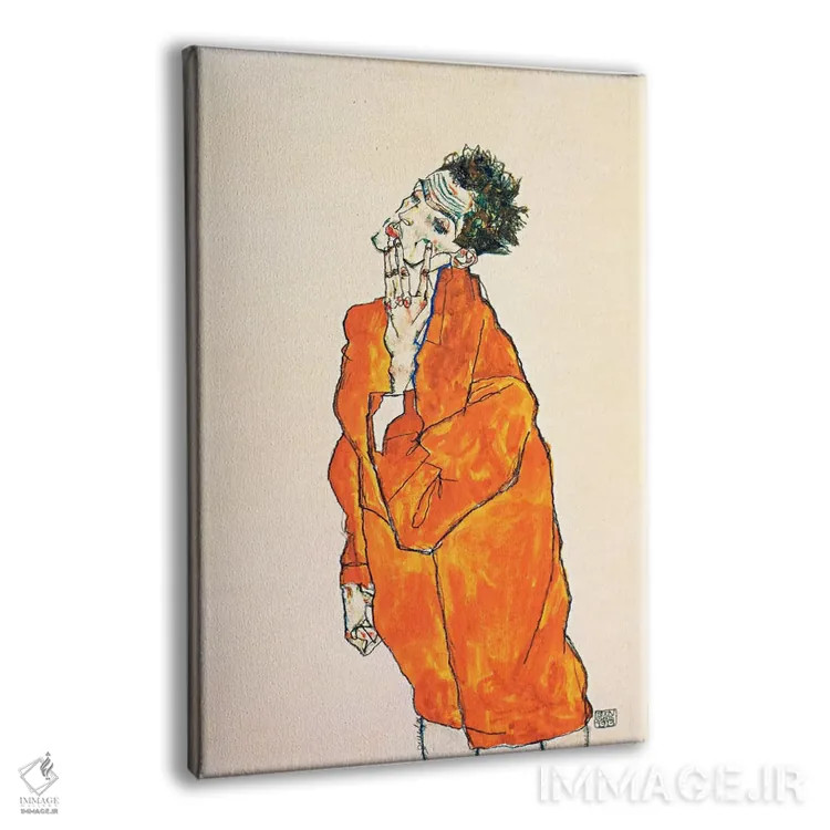 تابلو خودنگاره با ژاکت نارنجی اثر اگون شیله (نقاش اتریشی) - نمای پرسپکتیو محصول