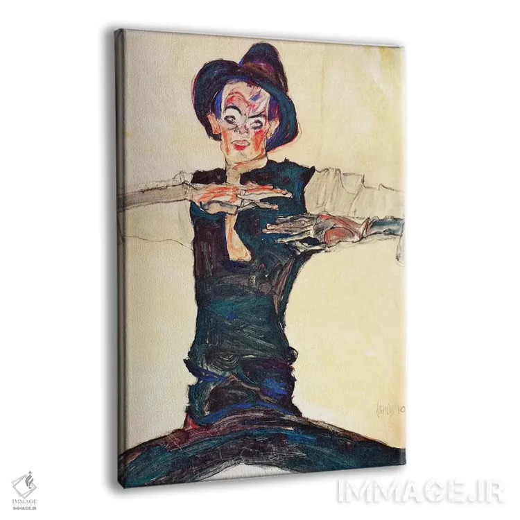 تابلو خودنگاره با کلاه قهوهای اثر اگون شیله (نقاش اتریشی) - نمای پرسپکتیو محصول