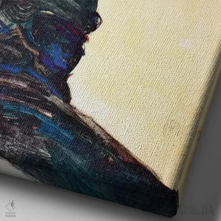 تابلو خودنگاره با کلاه قهوهای اثر اگون شیله (نقاش اتریشی) - نمای نزدیک بافت بوم