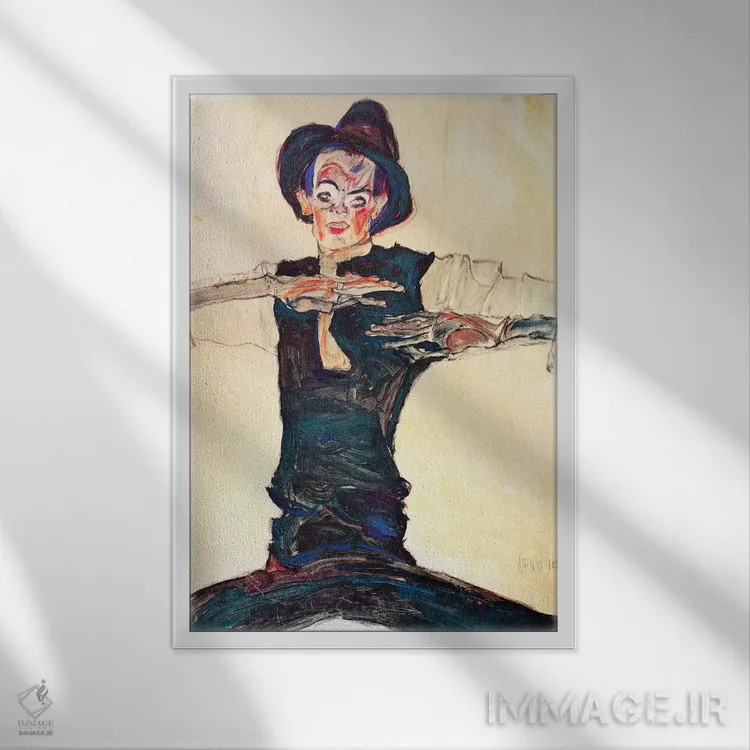 تابلو خودنگاره با کلاه قهوهای اثر اگون شیله (نقاش اتریشی) - نمای قابدار سفید