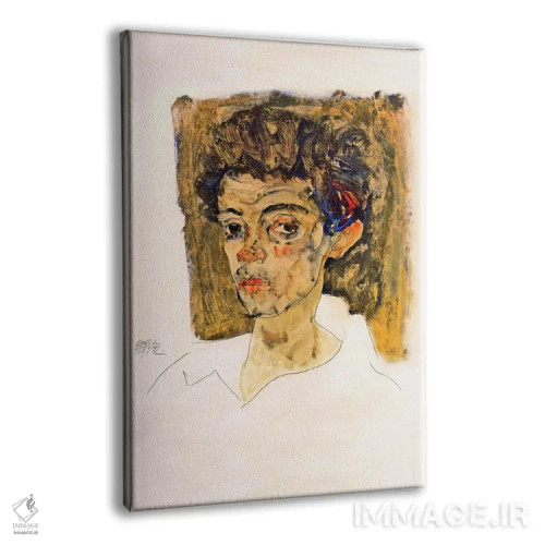 تابلو خودنگاره با زمینه قهوهای اثر اگون شیله (نقاش اتریشی) - نمای پرسپکتیو محصول