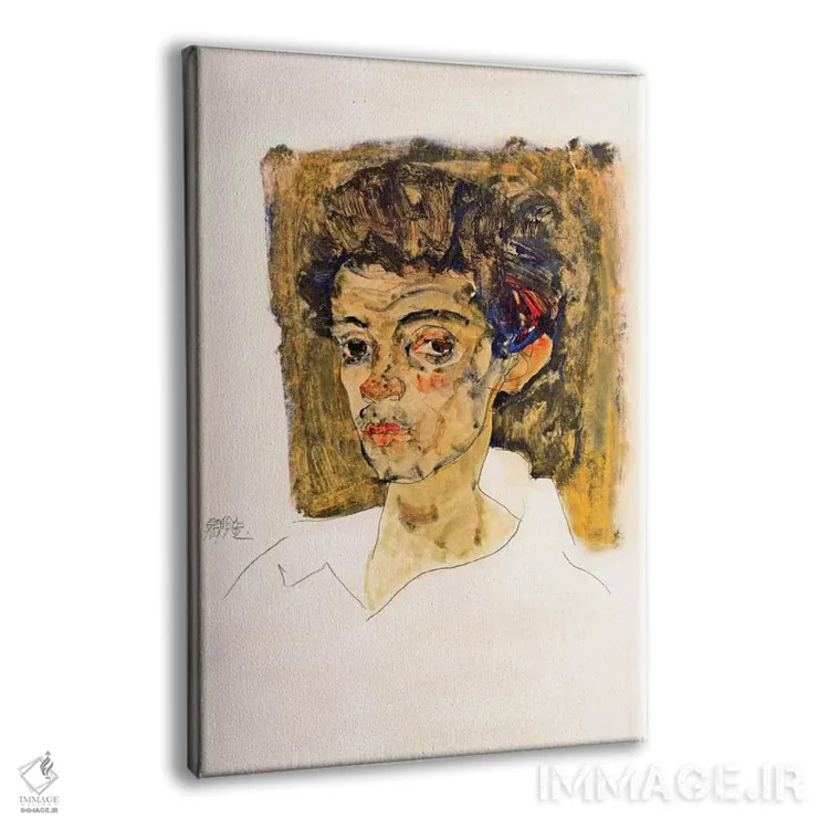 تابلو خودنگاره با زمینه قهوهای اثر اگون شیله (نقاش اتریشی) - نمای پرسپکتیو محصول