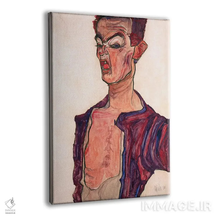 تابلو Grimacing,خودنگاره با چهره درهمکشیده اثر اگون شیله (نقاش اتریشی) - نمای پرسپکتیو محصول