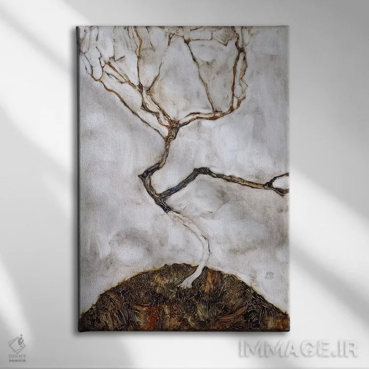 تابلو درخت کوچک در اواخر پاییز اثر اگون شیله (نقاش اتریشی) - نمای روبهرو روی دیوار