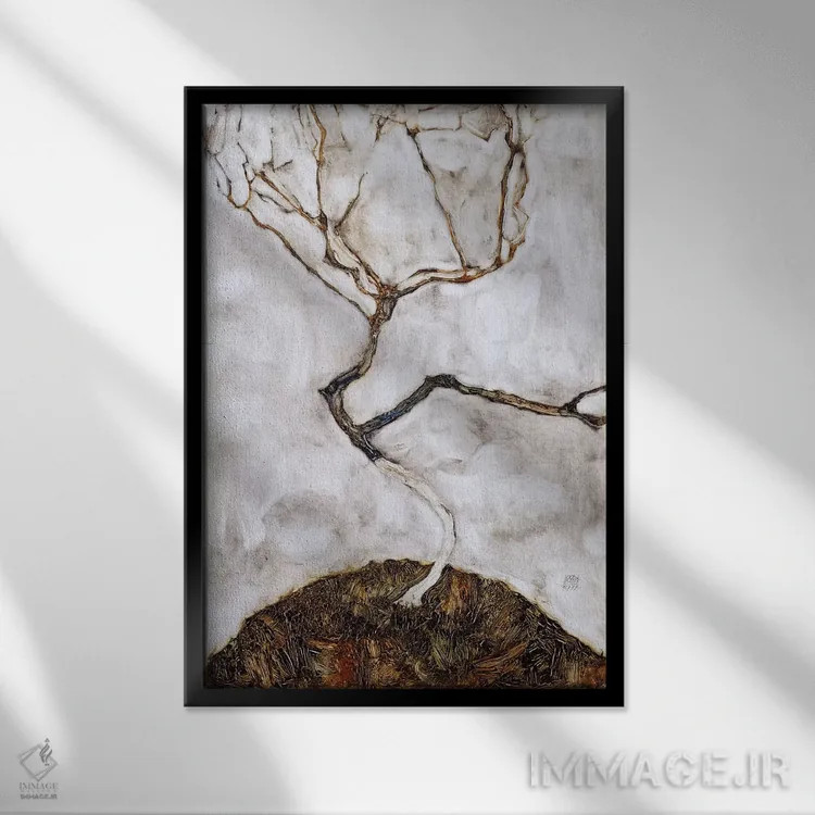 تابلو درخت کوچک در اواخر پاییز اثر اگون شیله (نقاش اتریشی) - نمای قابدار مشکی