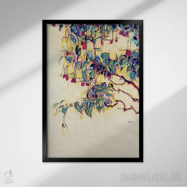 تابلو درخت خورشید اثر اگون شیله (نقاش اتریشی) - نمای قابدار مشکی