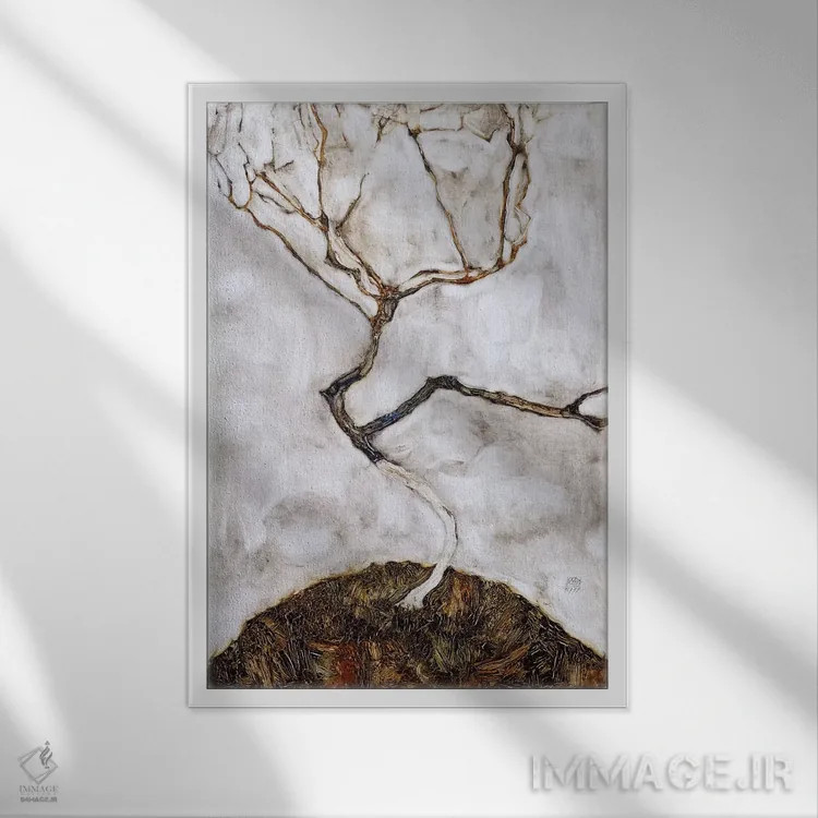 تابلو درخت کوچک در اواخر پاییز اثر اگون شیله (نقاش اتریشی) - نمای قابدار سفید