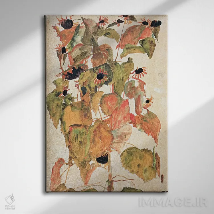 تابلو آفتابگردانها اثر اگون شیله (نقاش اتریشی) - نمای روبهرو روی دیوار