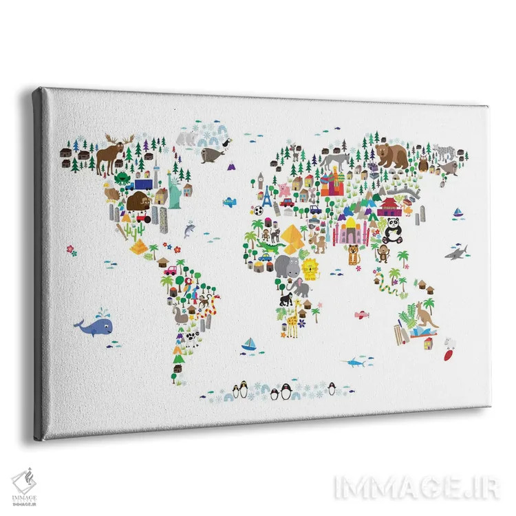 تابلو نقشهٔ حیوانات جهان اثر مایکل تامپست - نمای پرسپکتیو محصول