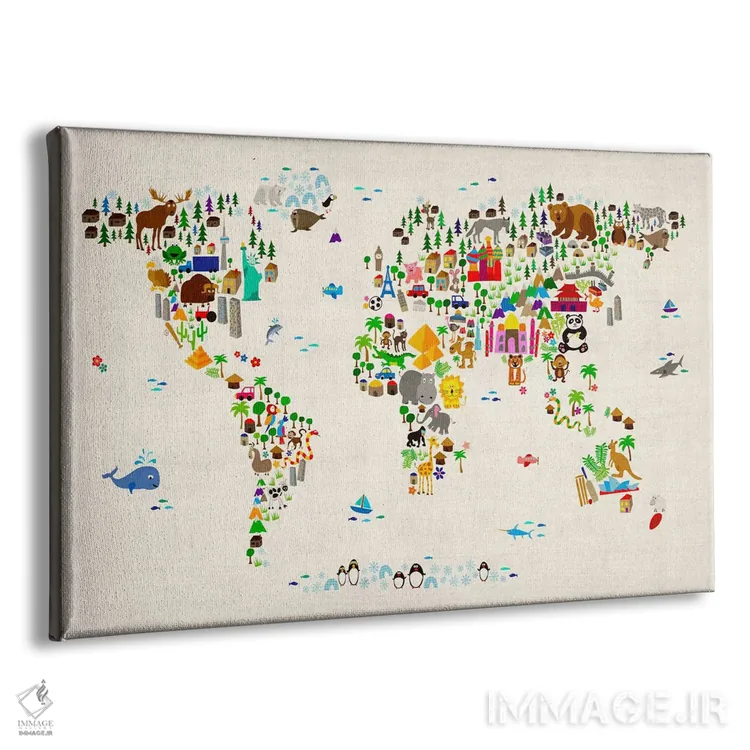 تابلو نقشهٔ حیوانات جهان ۲ اثر مایکل تامپست - نمای پرسپکتیو محصول