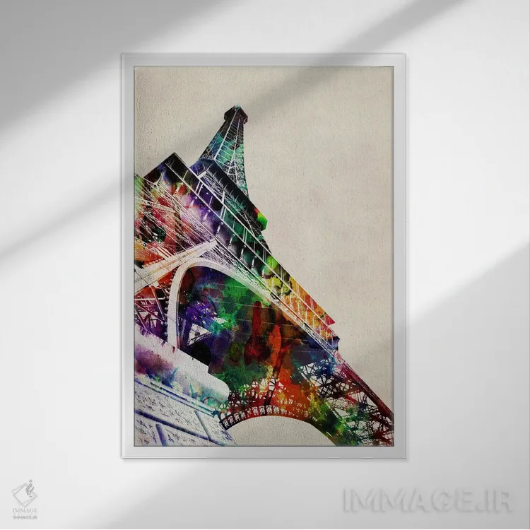 تابلو برج ایفل (آبرنگ) اثر مایکل تامپست - نمای قابدار سفید