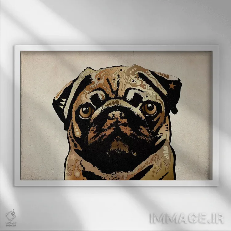 تابلو سگ پاگ اثر مایکل تامپست - نمای قابدار سفید