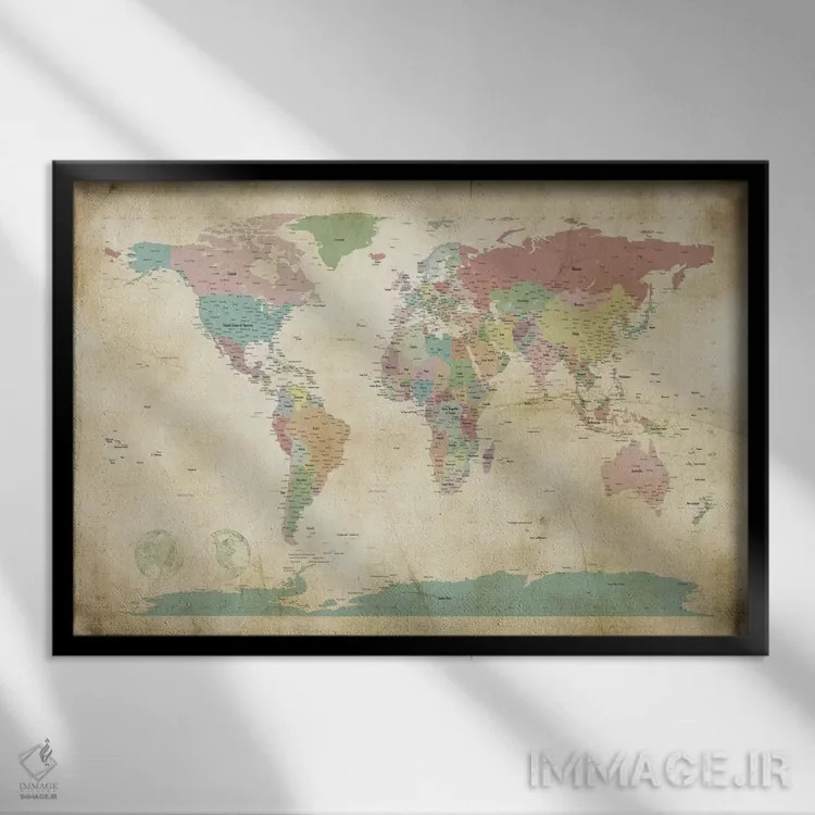 تابلو نقشهٔ شهرهای جهان اثر مایکل تامپست - نمای قابدار مشکی