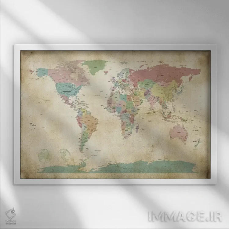 تابلو نقشهٔ شهرهای جهان اثر مایکل تامپست - نمای قابدار سفید