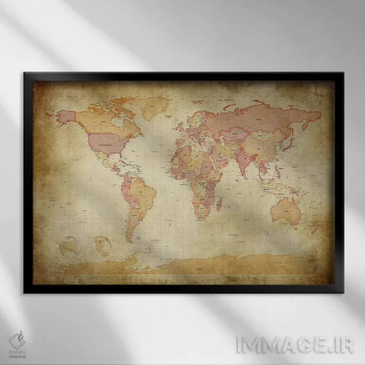 تابلو نقشهٔ جهان ۲ اثر مایکل تامپست - نمای قابدار مشکی