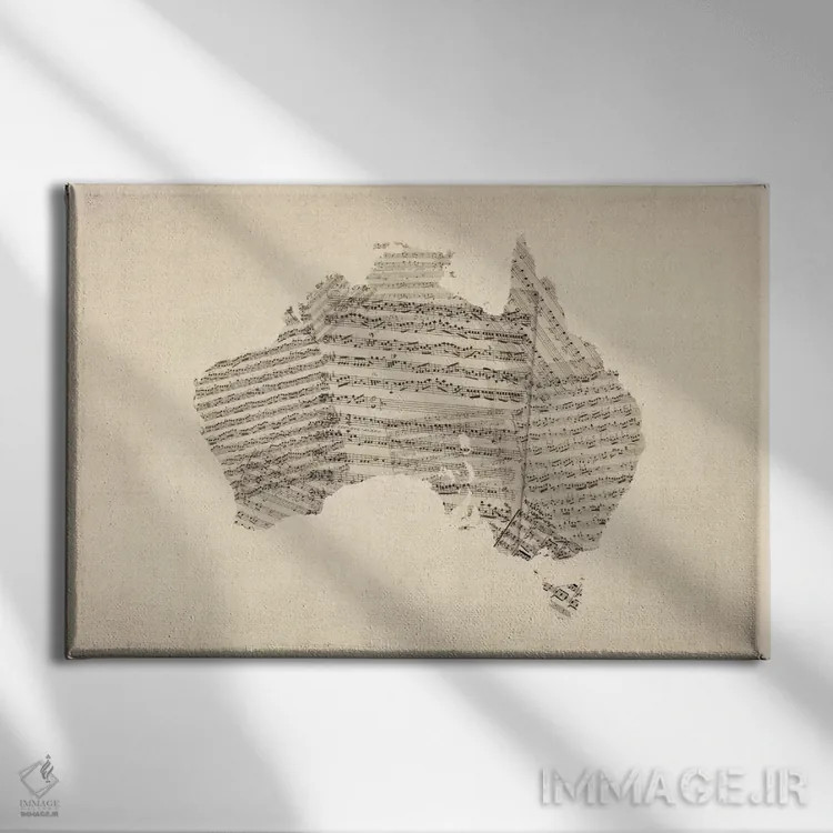 تابلو نقشهٔ نت موسیقی استرالیا اثر مایکل تامپست - نمای روبهرو روی دیوار