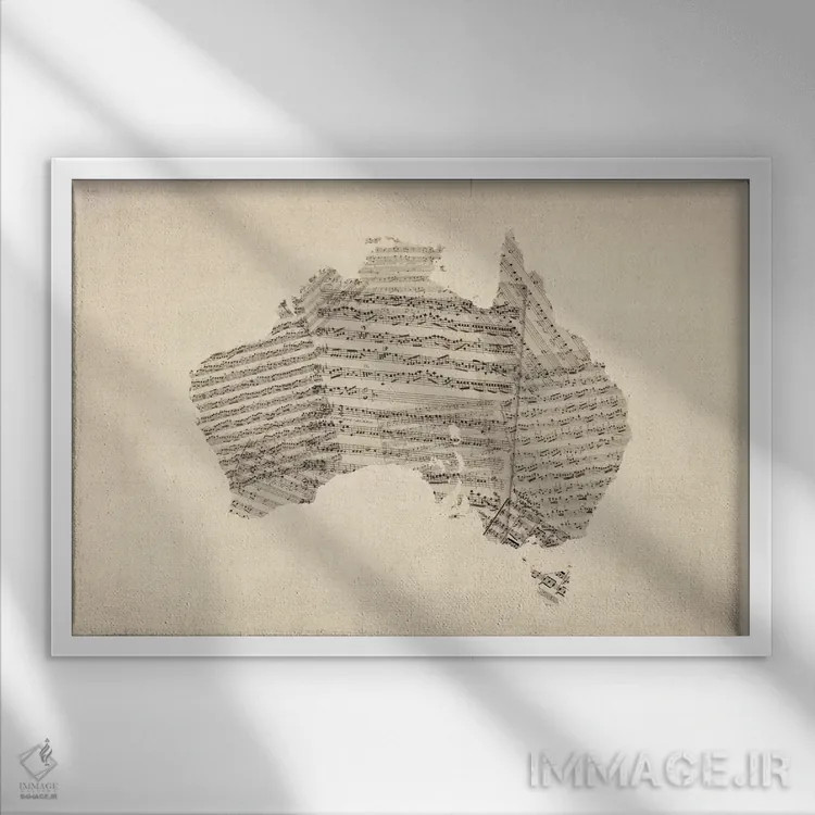 تابلو نقشهٔ نت موسیقی استرالیا اثر مایکل تامپست - نمای قابدار سفید