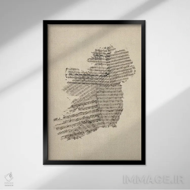 تابلو نقشهٔ نت موسیقی ایرلند اثر مایکل تامپست - نمای قابدار مشکی