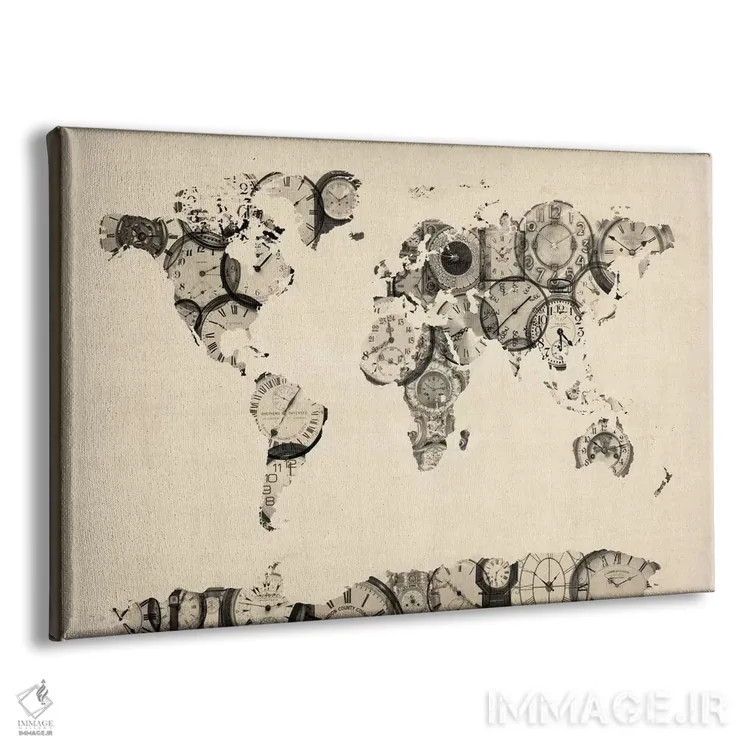 تابلو نقشهٔ جهان با قطعات ساعتهای قدیمی اثر مایکل تامپست - نمای پرسپکتیو محصول
