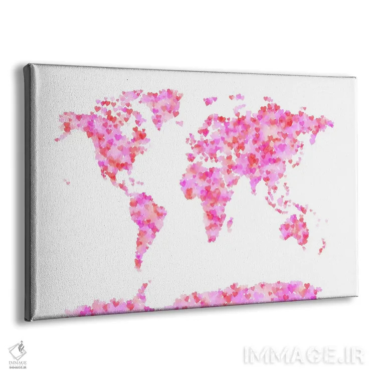 تابلو نقشهٔ جهان با قلبهای عاشقانه اثر مایکل تامپست - نمای پرسپکتیو محصول