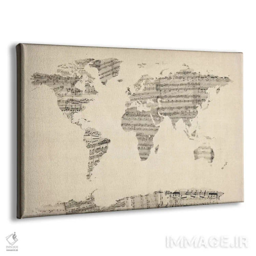 تابلو نقشهٔ جهان با نتهای موسیقی کهنه اثر مایکل تامپست - نمای پرسپکتیو محصول
