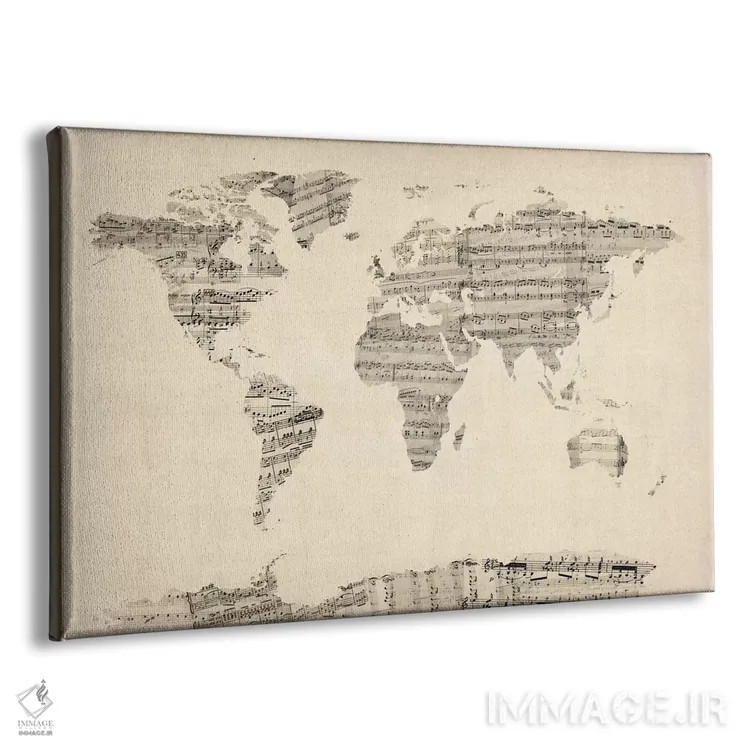 تابلو نقشهٔ جهان با نتهای موسیقی کهنه اثر مایکل تامپست - نمای پرسپکتیو محصول