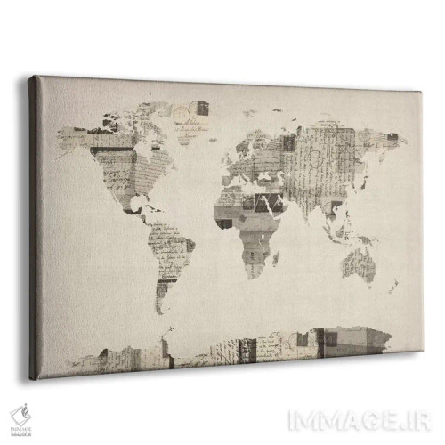 تابلو نقشهٔ جهان روی کارتپستال قدیمی اثر مایکل تامپست - نمای پرسپکتیو محصول