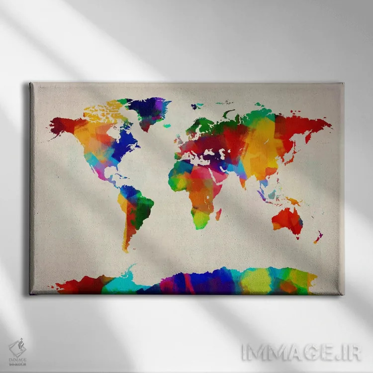 تابلو نقشهٔ جهان ۴ اثر مایکل تامپست - نمای روبهرو روی دیوار