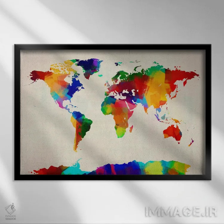 تابلو نقشهٔ جهان ۴ اثر مایکل تامپست - نمای قابدار مشکی