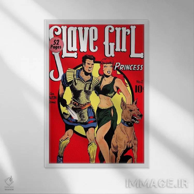 تابلو پوستر قدیمی کمیک "دختر برده (شاهزاده)" اثر هنرمند ناشناس - نمای قابدار سفید