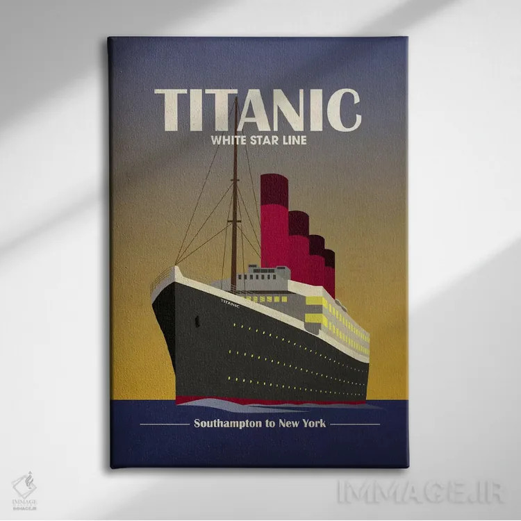 تابلو کشتی اقیانوسپیمای تایتانیک (آرت دکو) اثر مایکل تامپست - نمای روبهرو روی دیوار