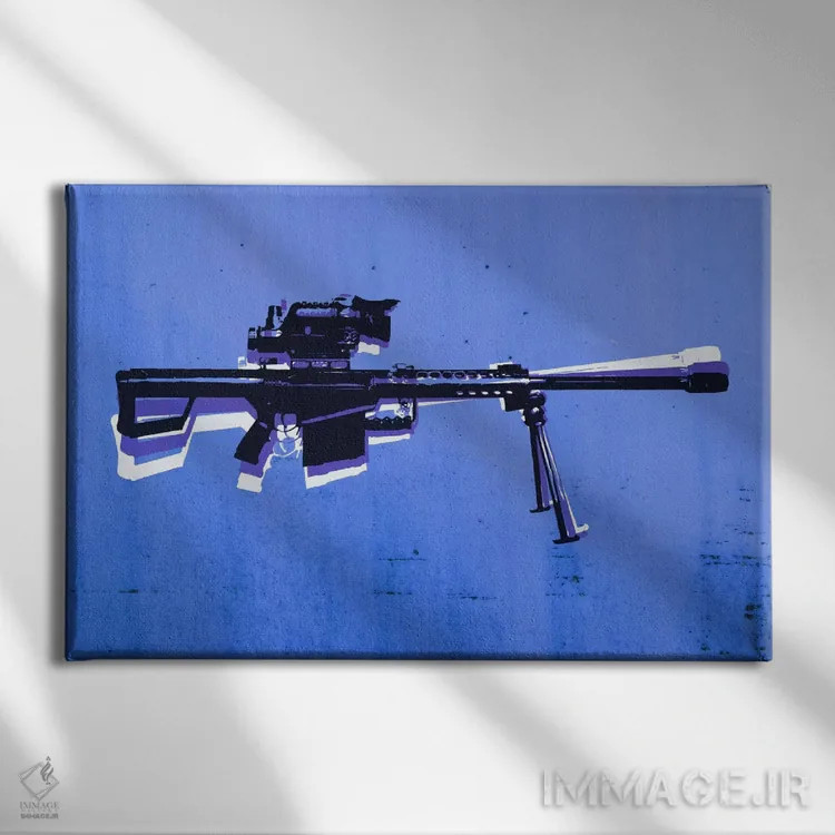 تابلو تفنگ تکتیرانداز M82 روی زمینه آبی اثر مایکل تامپست - نمای روبهرو روی دیوار