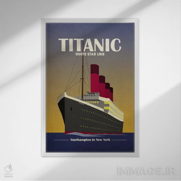 تابلو کشتی اقیانوسپیمای تایتانیک (آرت دکو) اثر مایکل تامپست - نمای قابدار سفید
