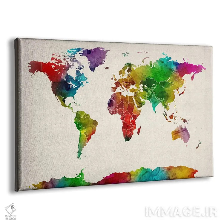 تابلو نقشهٔ جهان با آبرنگ ۳ اثر مایکل تامپست - نمای پرسپکتیو محصول
