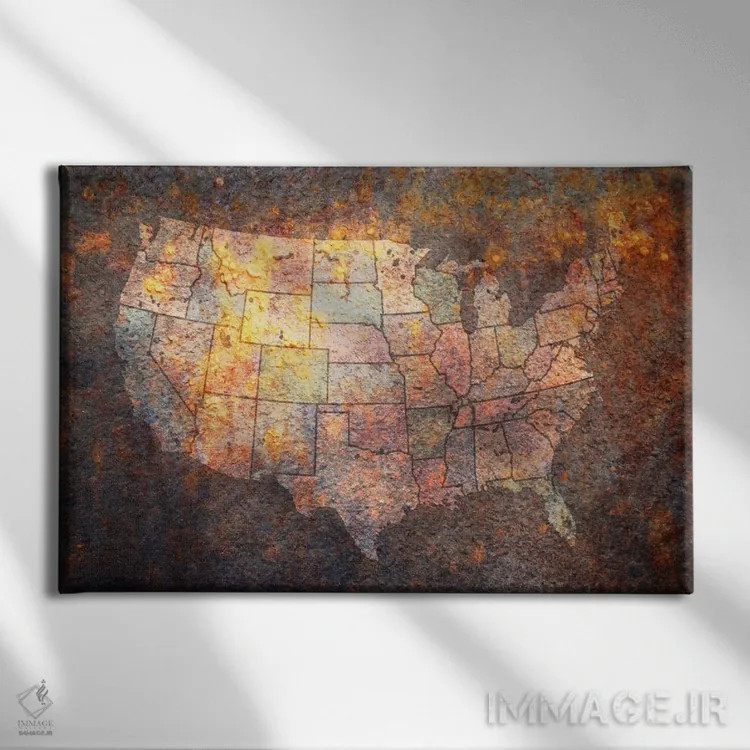 تابلو نقشهٔ ایالات متحده آمریکا اثر مایکل تامپست - نمای روبهرو روی دیوار
