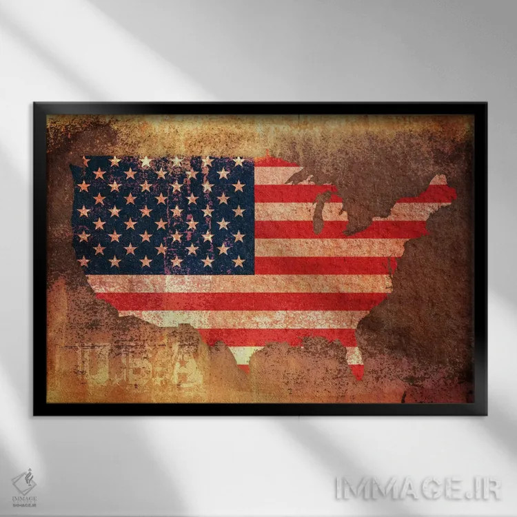تابلو نقشهٔ پرچم ایالات متحده اثر مایکل تامپست - نمای قابدار مشکی