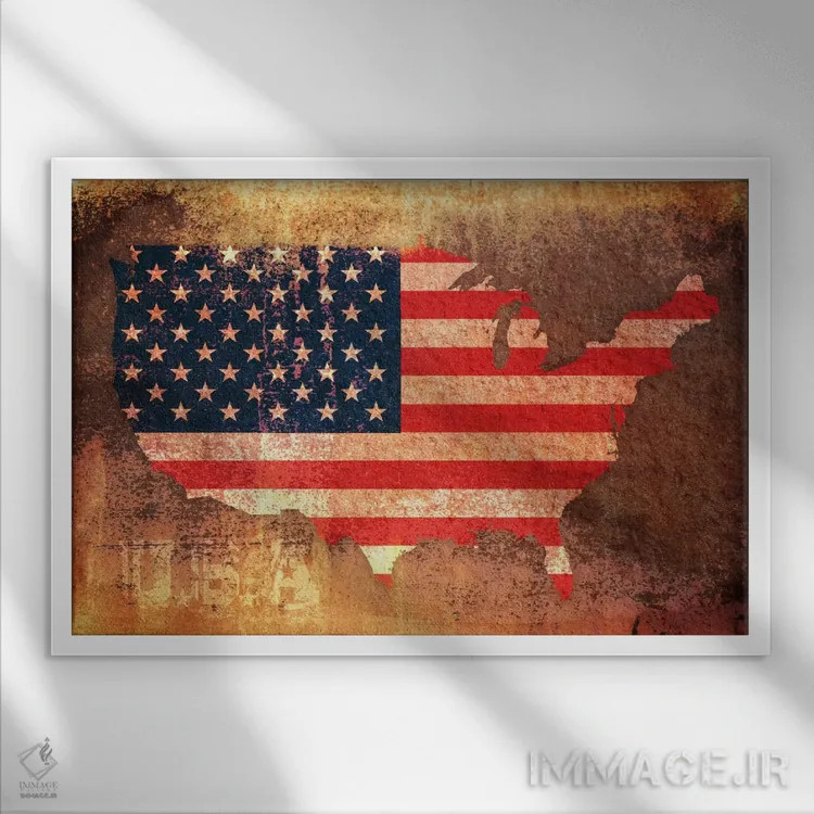 تابلو نقشهٔ پرچم ایالات متحده اثر مایکل تامپست - نمای قابدار سفید