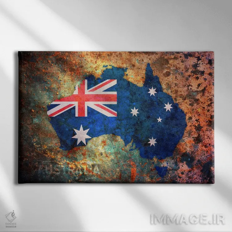 تابلو نقشهٔ پرچم استرالیا اثر مایکل تامپست - نمای روبهرو روی دیوار