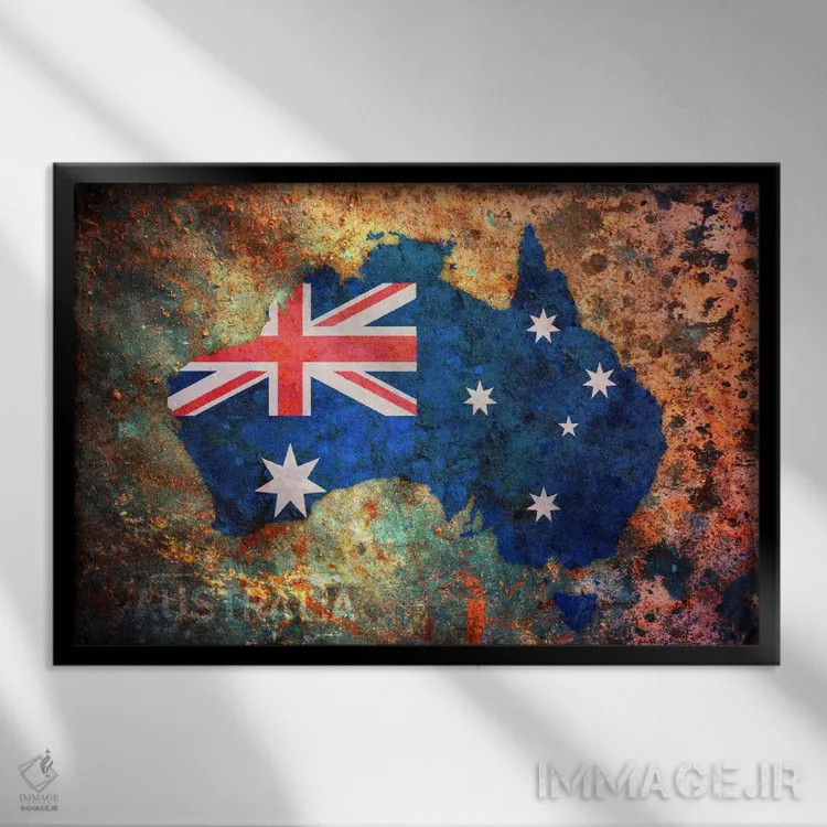تابلو نقشهٔ پرچم استرالیا اثر مایکل تامپست - نمای قابدار مشکی