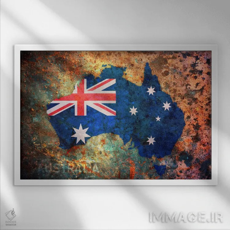 تابلو نقشهٔ پرچم استرالیا اثر مایکل تامپست - نمای قابدار سفید