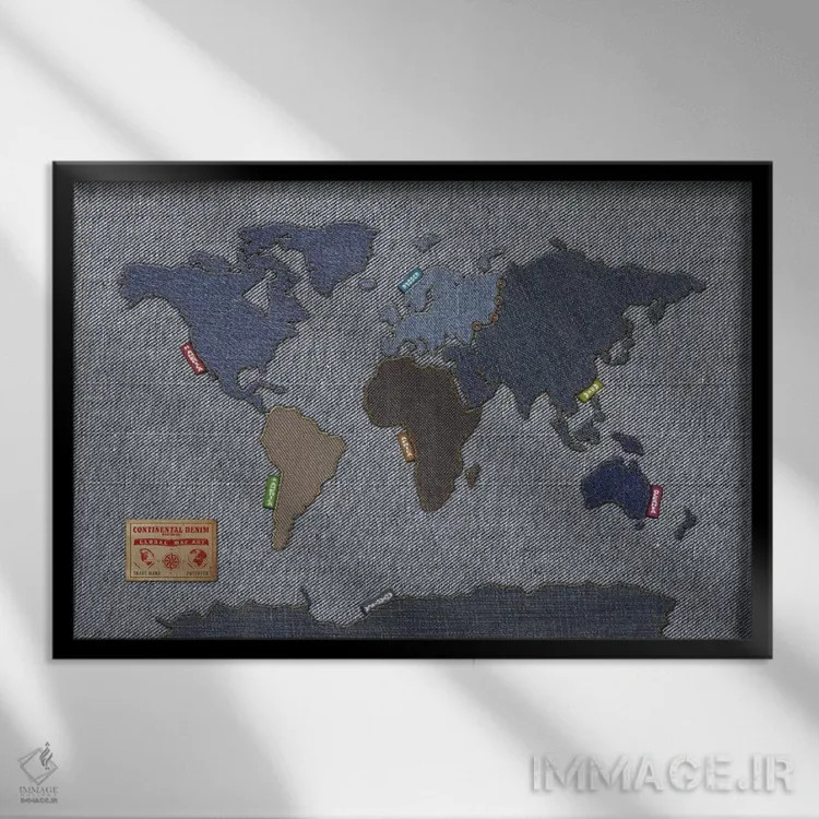 تابلو نقشهٔ جهان با طرح جین اثر مایکل تامپست - نمای قابدار مشکی