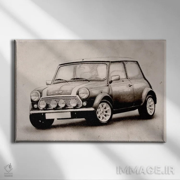 تابلو طرح مینی کوپر (اتومبیل) اثر مایکل تامپست - نمای روبهرو روی دیوار