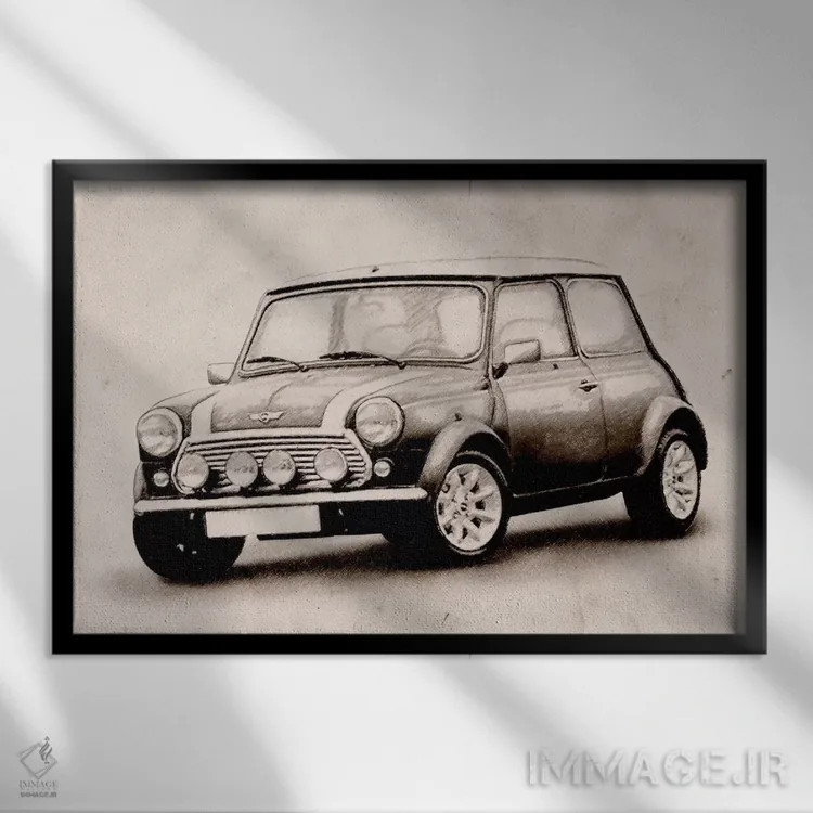 تابلو طرح مینی کوپر (اتومبیل) اثر مایکل تامپست - نمای قابدار مشکی