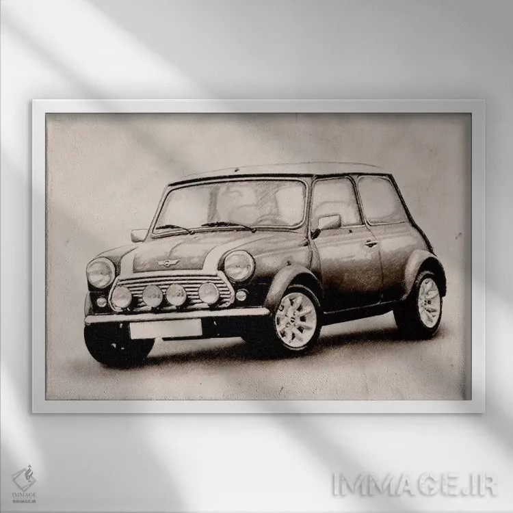 تابلو طرح مینی کوپر (اتومبیل) اثر مایکل تامپست - نمای قابدار سفید