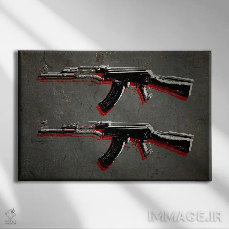 تابلو تفنگ تهاجمی کلاشینکف AK47 اثر مایکل تامپست - نمای روبهرو روی دیوار